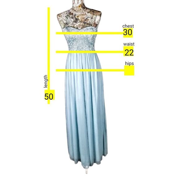 Formal Strapless Lace Sparkle Sequin Baby Blue Long Chiffon Gown Maxi Dress NEW! - Picture 3 of 13